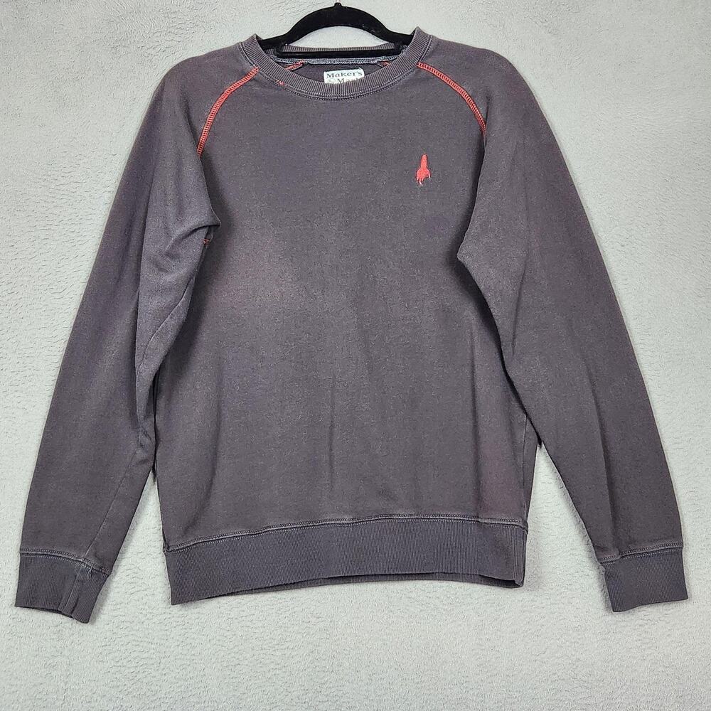 Maker's Mark Sweatshirt Mens Small Gray Fleece Crewneck Embroidered Logo Raglan
